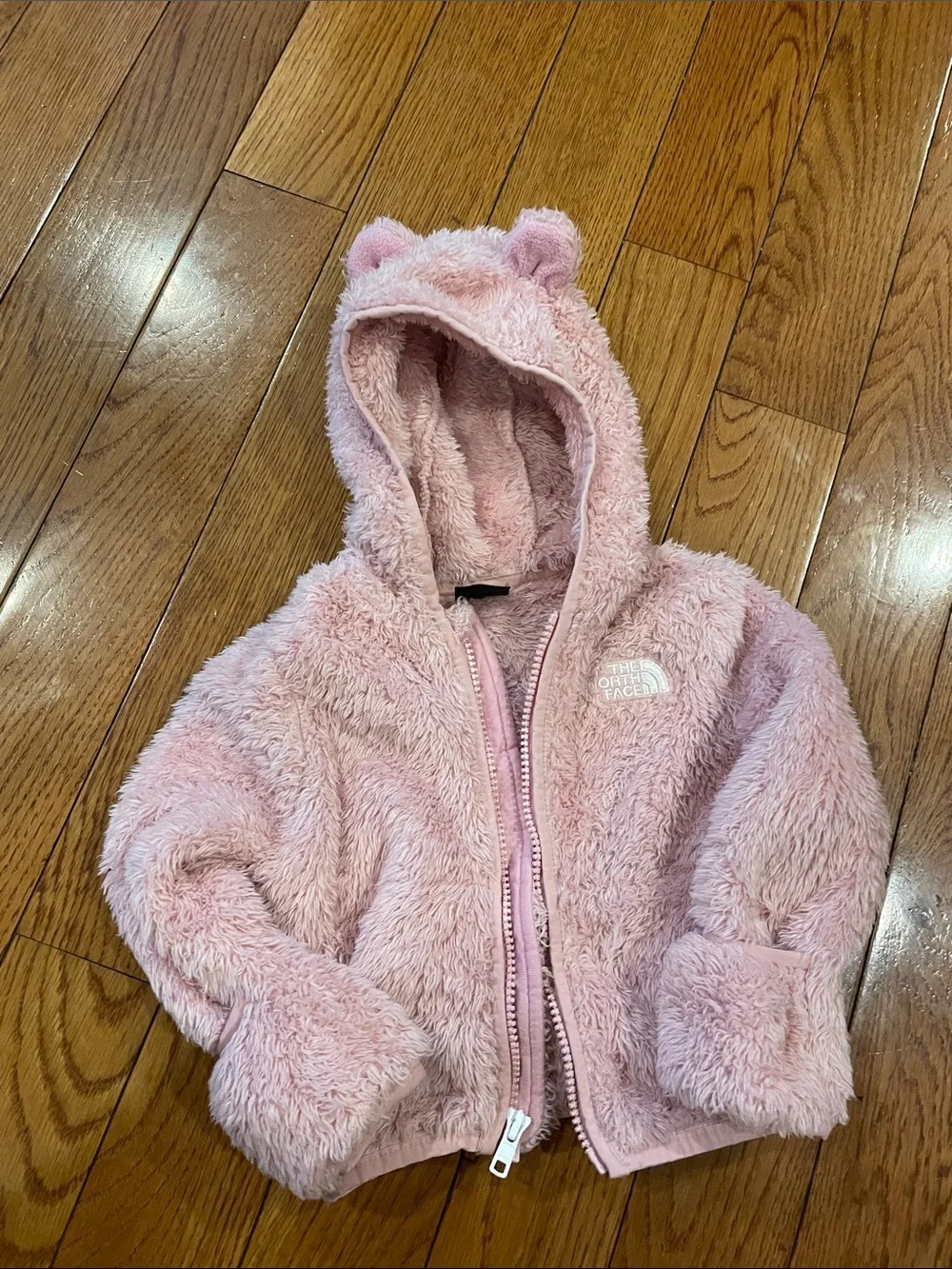 The North Face Light Pink Fuzzy Hooded Jacket with Ear Details - very good cond